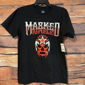 Masked Republic Lucha Libre S T-Shirt Men Black Graphic Tee Wrestling Mask Logo